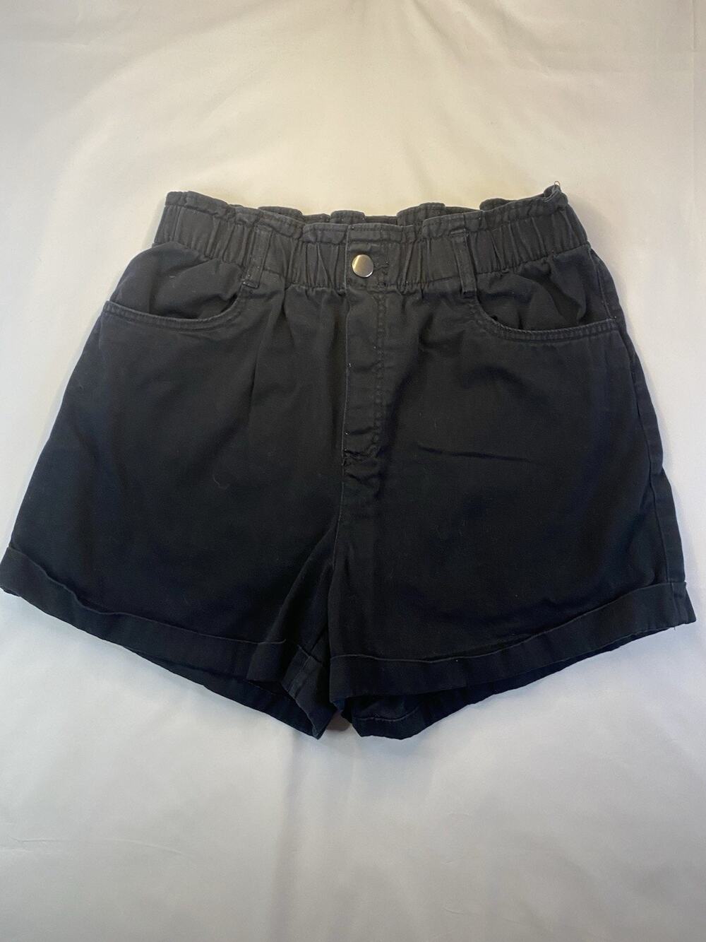 H&M Women’s Black Cotton Twill Chino Shorts Elastic High Waisted Pockets Size M